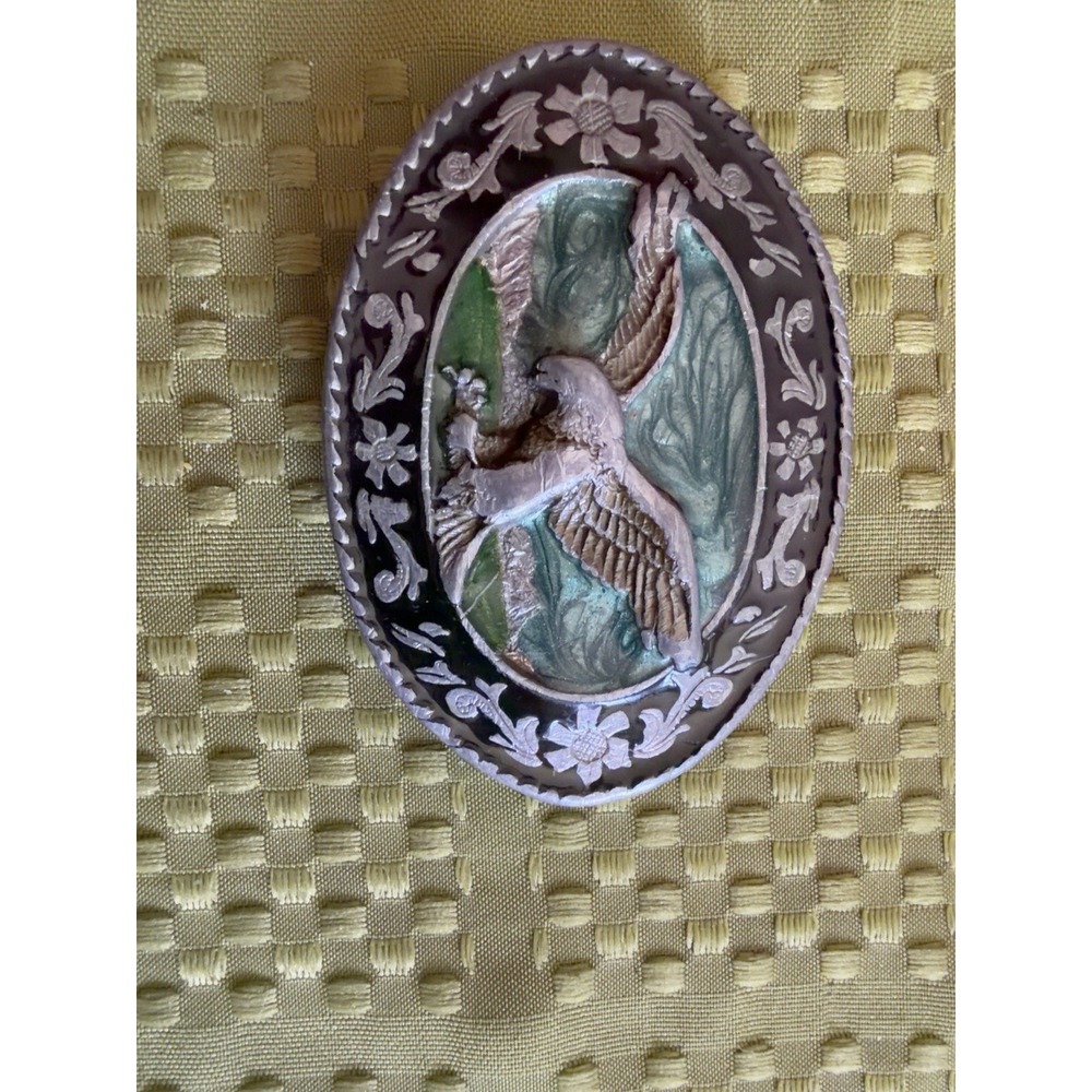 Vintage 1985 Siskiyou Eagle Bird of Prey Oval Belt Buckle Made in Oregon - Picture 4 of 6